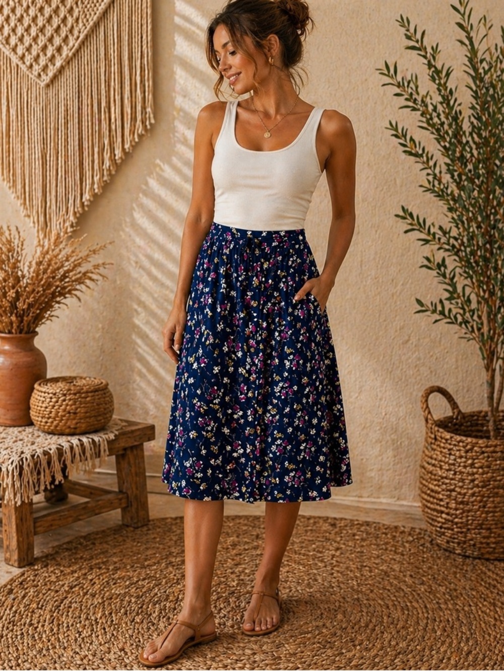 Terra&Sky Floral Print Button Down Skirt‎ Size 1X (16W-18W)